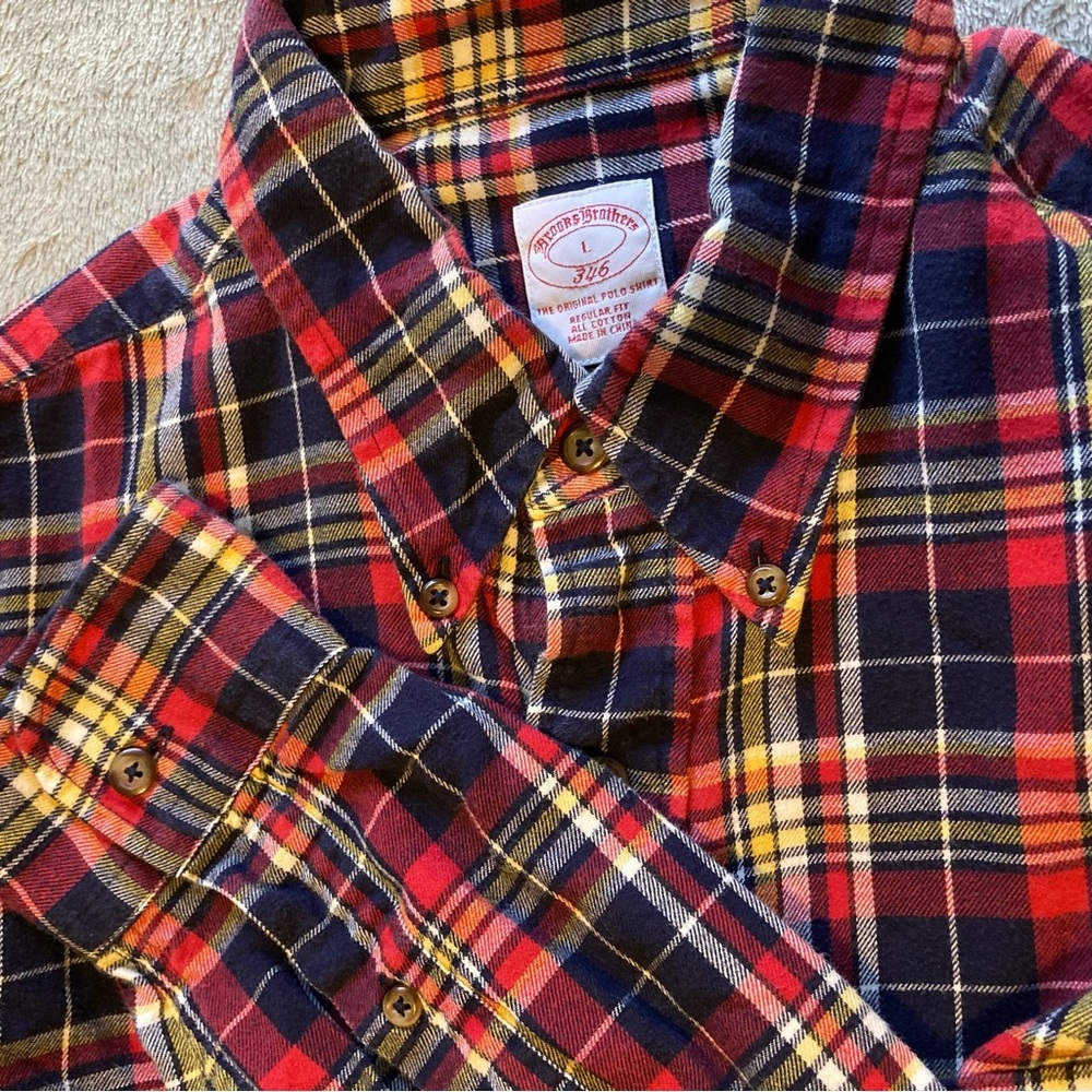 Brooks Brothers 100% Cotton Men's Button Down Blue & Red Plaid Flannel Shirt - Picture 4 of 12